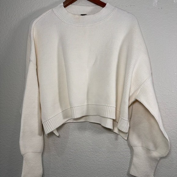 NWT Free People Easy Street Cropped Pullover Sweater - Ivory Medium - Picture 2 of 9